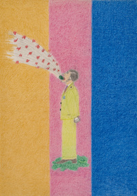 Jetzt donnert er los, o.J., Farbstift und Bleistift auf Papier, 29.5 x 21 cm, open art museum, St. Gallen, Schenkung Dadi Wirz Jetzt donnert er los, o.J., Farbstift und Bleistift auf Papier, 29.5 x 21 cm, open art museum, St. Gallen, Schenkung Dadi Wirz